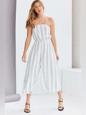 Striped Strapless Elastic Waist Culotte Jumpsuit Size Small